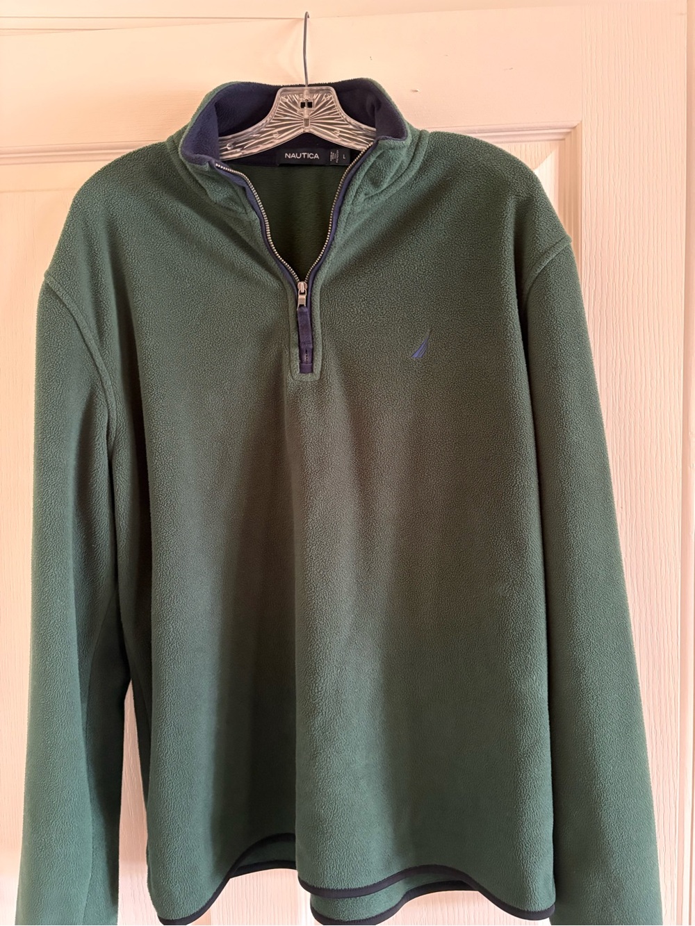 Nautica Men’s Dark Green Half-Zip Fleece Sweater with Navy Trim